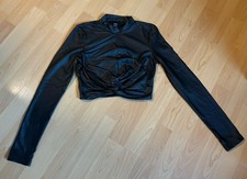 Langarmshirt - Crop Shirt - Lederoptik - Gr. 36/S