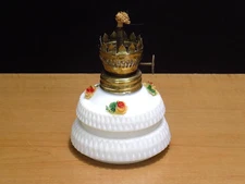 White Milk Glass Diamond Pattern Oil Lamp w/  Applied Roses