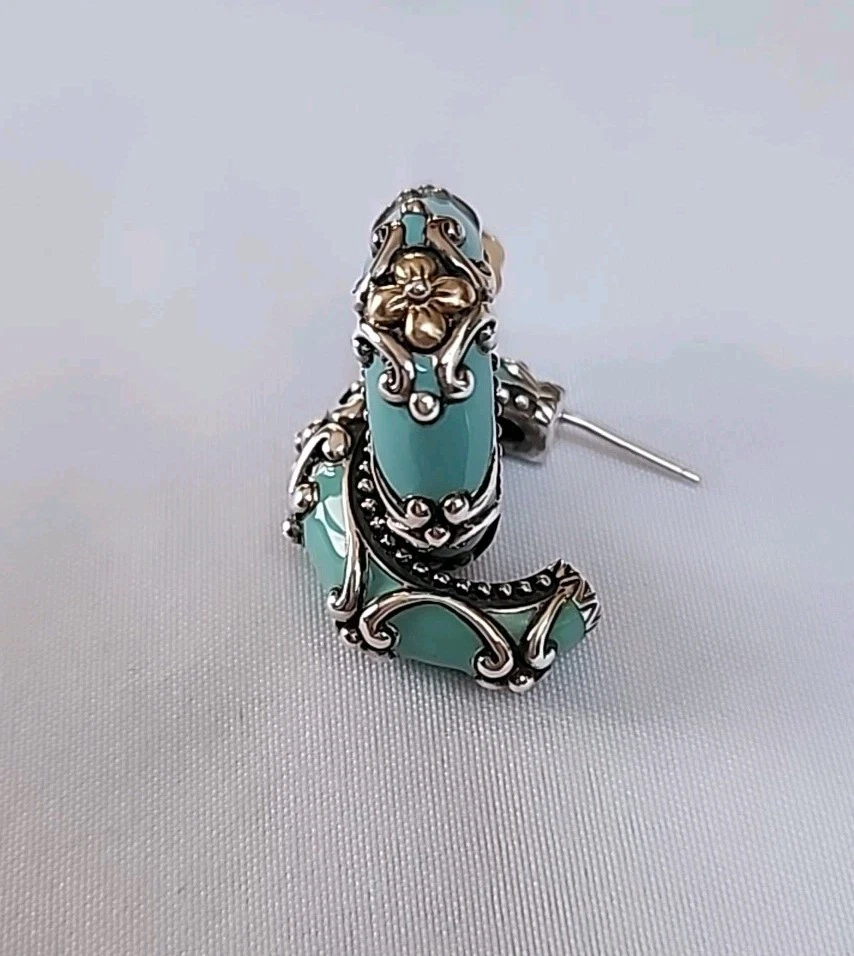 Barbara Bixby Floral Turquoise Enamel 18k 925 Hoop Earrings (20) - Image 3 of 4