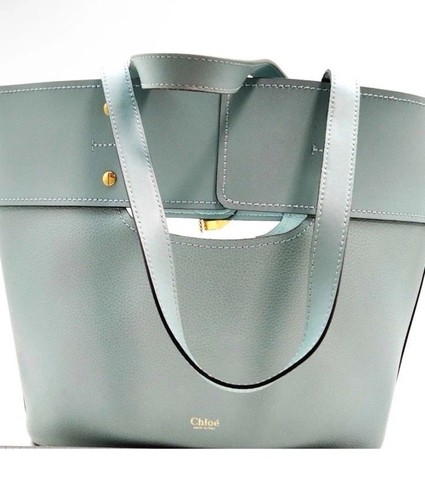 Borsa tote Chloe Aby in pelle blu chiaro con pochette - Foto 2 di 9