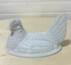 Vintage White Milk Glass Hen Figurine Molded Glass Decorative Glossy 1955