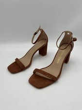 Stuart Weitzman Nudistcurve 75 Block Shine Sandal Brown Suede Size 10.5