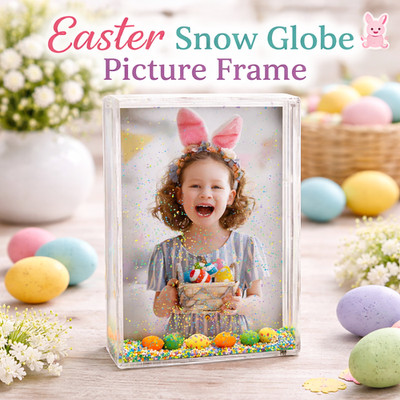 Personalized Easter Snow Globe Picture Frame   5x7 Photo Keepsake, Easter Bunny