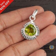 925 Sterling Silver HEART PERIDOT Gemstone Mother August Birth Elegant Pendant