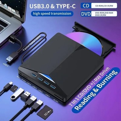 7 in1 Extern USB 3.0 DVD CD RW Brenner Laufwerk Brenner Leser Player für Laptop PC