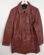 Real Leather Women's Coat Size 2XL Cognac Wax Buttons Pointy Collar NEW F2