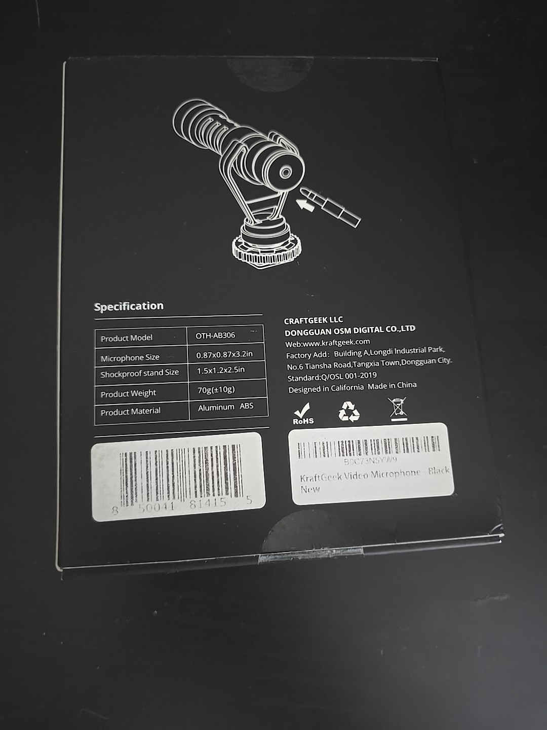 KraftGeek Video Microphone  Black Brand New Compatible With Smart Phones Laptops