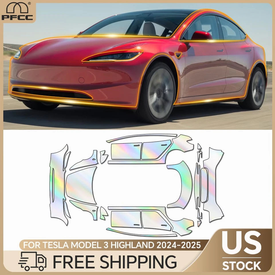 2024-2026 Tesla Model 3 Highland Full Car PreCut Paint Protection Film Clear PPF - Image 1 of 4
