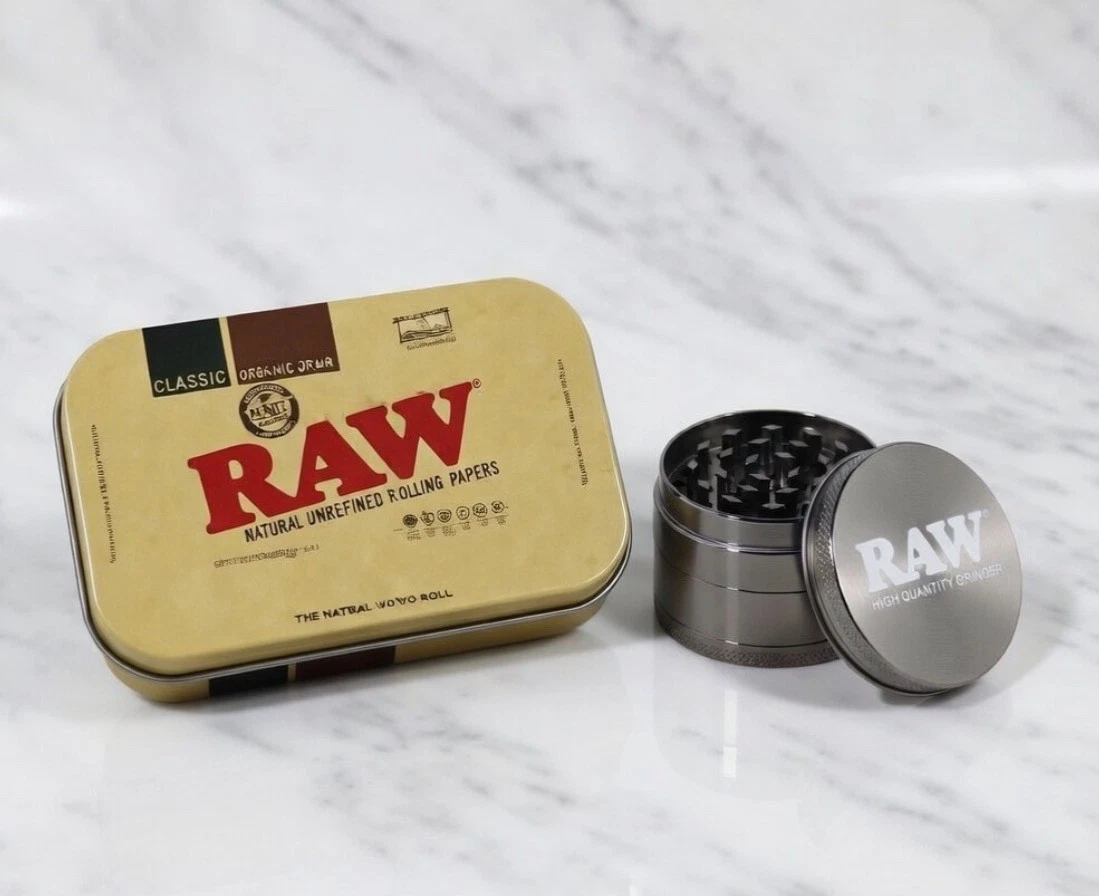 2PC RAW Metal Herb Grinder & Case Bundle | Tobacco Storage Tin Cigarette Smoke
Opens in a new window