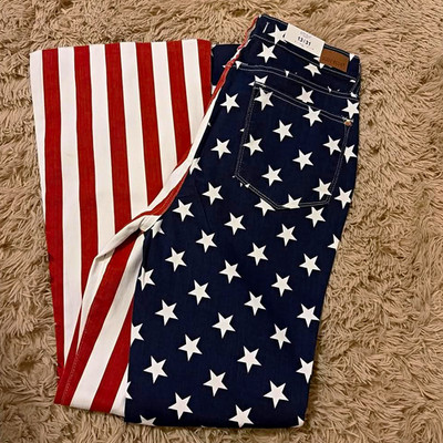 Judy Blue Stars & Stripes USA Flared Denim Jeans 5-Pocket Button Size 13