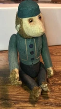 Antique Schuco Green Monkey YES/NO Mohair Bellhop Circa 1920-30s WORKS
