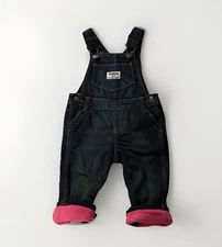 Oshkosh B’Gosh 9M girl pink fleece lined dark blue denim overalls 