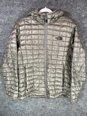 The North Face ThermoBall Puffer Jacket Mens Medium Gray Taupe Quilted Full Zip