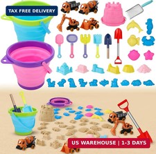 Beach Toys, 36 Pcs Sand Toys with 4 Construction Vehicles, 2 Collapsible Beach B
