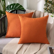 Pack of 2 Decorative Outdoor Solid Waterproof Fall Throw Pillow Covers Faux