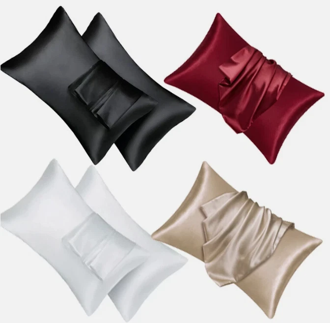 Funda de almohada de satén de seda para piel de cabello funda de almohada de seda estándar Queen King paquete de 2 Foto 2 de 4
