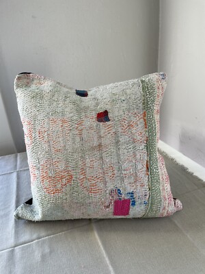 Vintage Kantha Pillow Cover Indian Handmade old Antique Quilted Hand sewn 