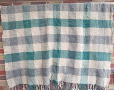 Alpaca Wool Blend Throw Blanket Fringe 54 x60 Cream Tan Green Check PERU