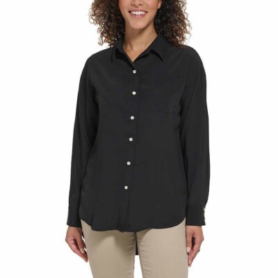 Karl Lagerfeld Ladies' Long Sleeve Blouse Black Size-S