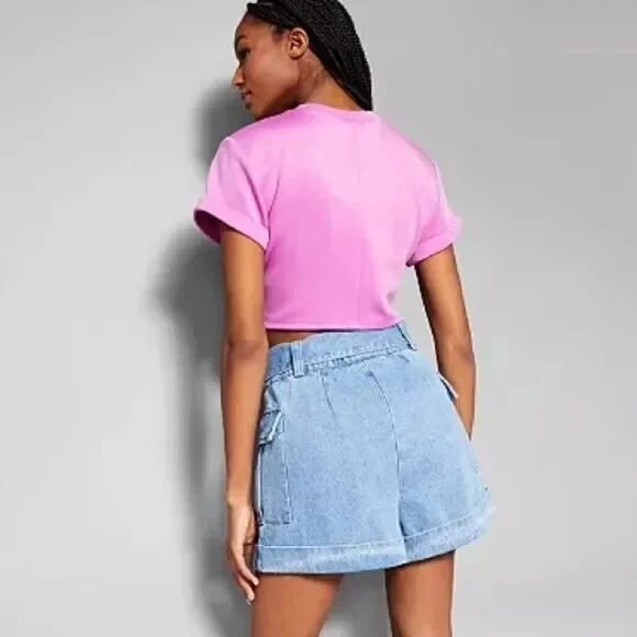 Pantalones Cortos Carga Jeannie Mai X INC Denim Cinturón Tiro Alto Puños Lavados Talla 2 Foto 2 de 2