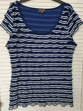 New Phase Eight Blue Double strip Frilled/Ruffle Short Sleeve Top