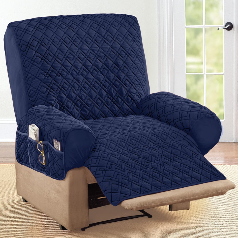 Diamond Quilted Stretch Recliner Cover with Storage Sage Recliner, Sage main image 1