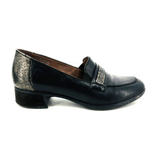 Womens 8-8.5 39 Dansko Lila Black Gold Leather Slip On 1.5" Heel Loafers Shoes