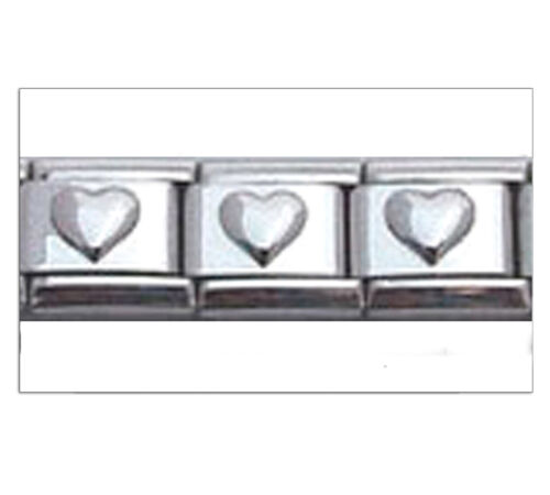 SET of 3 LOVE HEARTS SILVER TONE MATTE Italian Charm Starter 9mm Links x3 SV1203 - 第 1/2 張圖片