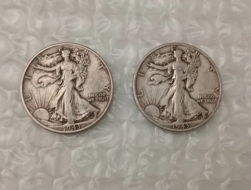 USA 1/2 Dollar, Walking Liberty Half Dollar.  1943 & 1943-S. VF