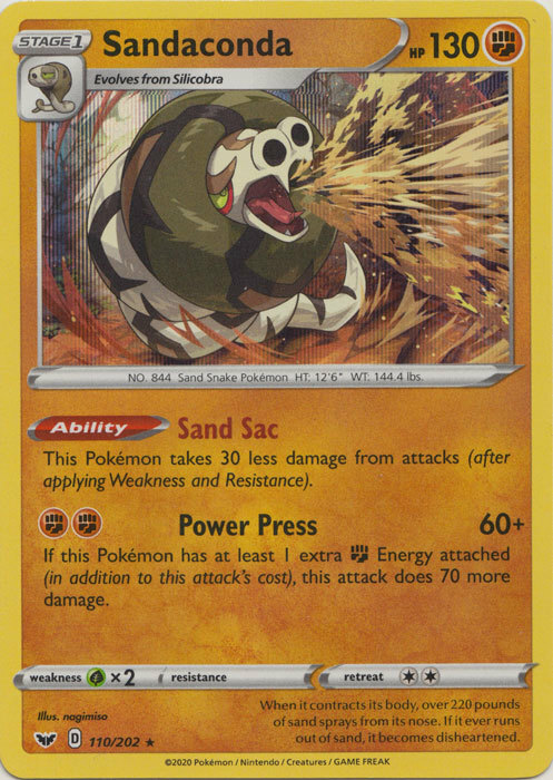 x1 Sandaconda - 110/202 - Holo Rare Pokemon SS01 Sword & Shield Base M/NM