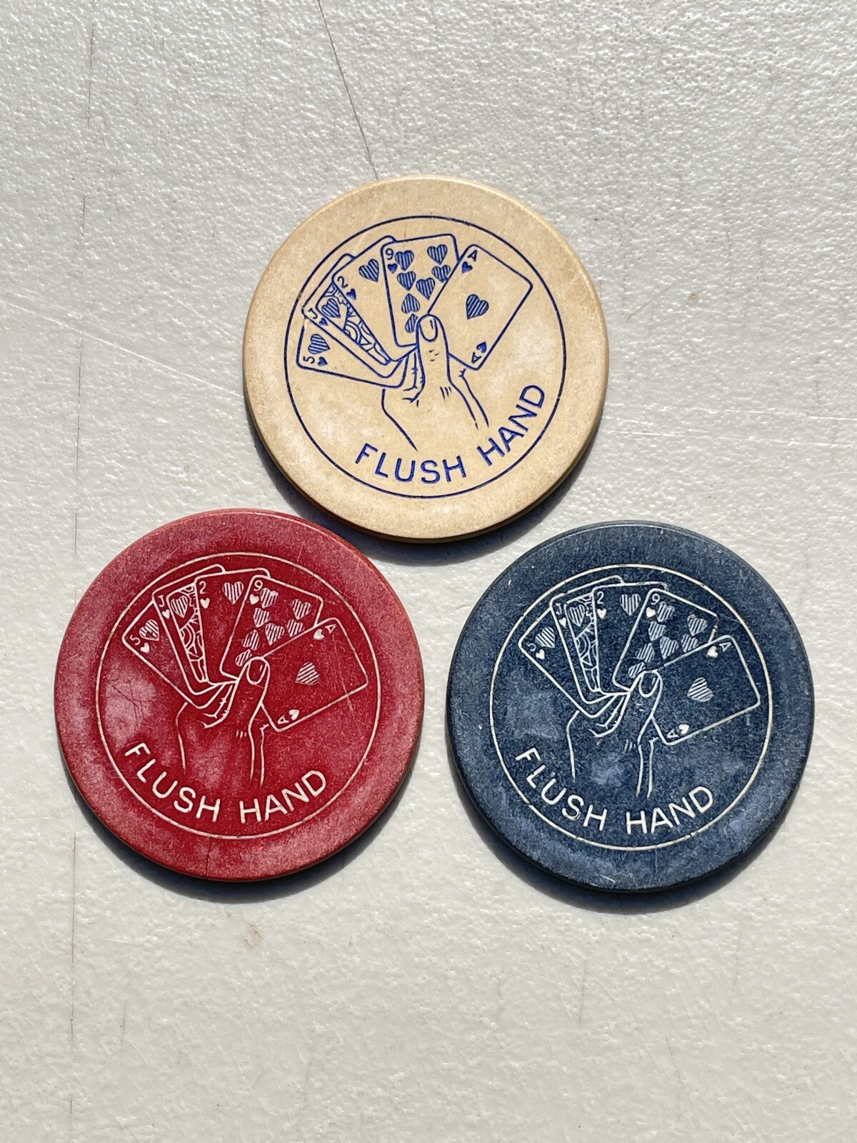 Vintage Clay Poker ChipsLot of 3 “Flush Hand” Poker Chips eBay