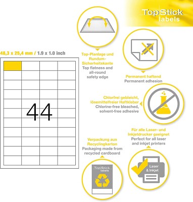 TopStick 8731 Mehrzweck Etiketten 44 pro A4 Blatt 48,3 mm x 25,4 mm - 11 Blatt