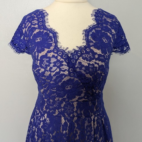 Eliza J Dress 10 Blue Lace Overlay Fit & Flare Cap Sleeve Colbalt Occasion. - Picture 3 of 7