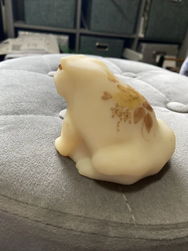 Fenton Custard Glass Hand Painted Frog Figurine Signed Watson