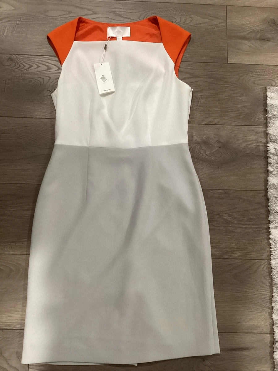 NWT Hugo Boss Dekala Color Block Orange Dress in Structured Size 8