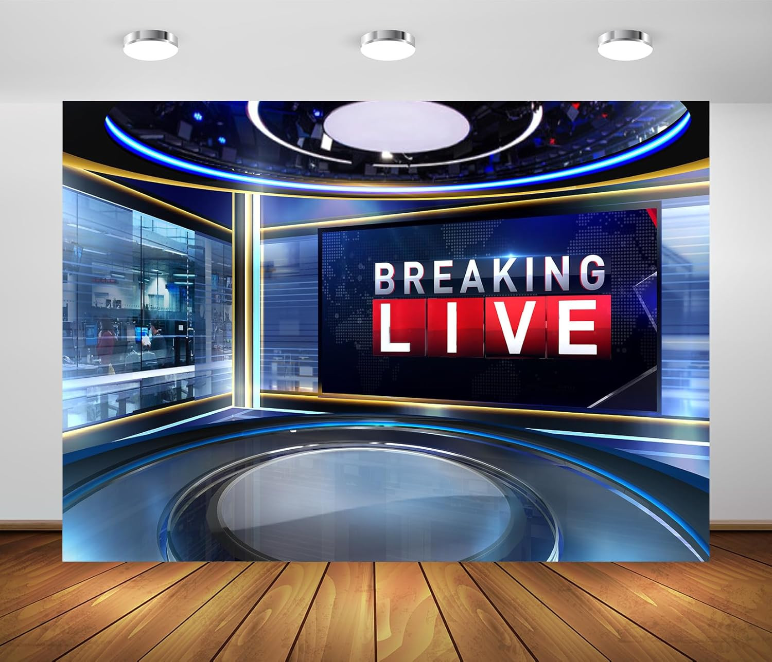 CORFOTO Fabric 7X5Ft News Broadcast Backdrop TV Show Newscaster Studio Photograp