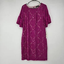 NWT Ivanka Trump Fuchsia Stretch Lace Ruffle Sleeve Sheath Social Dress 12 $128