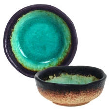 SET of 2 Japanese 3.25" Soy Sauce Dipping Bowl Green Kosui Crackle Made in Japan