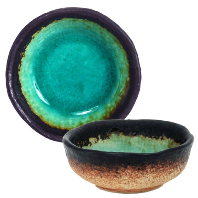 SET of 2 Japanese 3.25'' Soy Sauce Dipping Bowl Green Kosui Crackle Made in Japan
