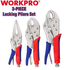 WORKPRO Locking Pliers Set 3PCS 6-1/2" Straight Jaw 7" Curved Jaw 10" Curved Jaw