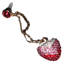 Cell Phone Port Plug Pink Rhinestone Heart Flower Charm