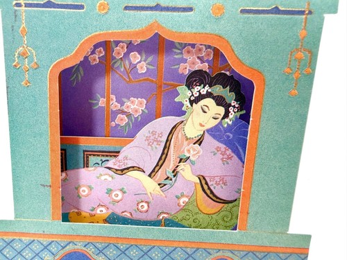 Tarjeta de felicitación vintage con sello 3D - basada en princesa reclinada en pabellón 1923 - Imagen 2 de 10