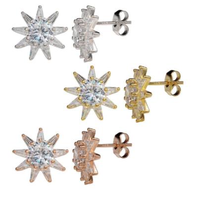 Sterling Silver Cubic Zirconia Stones Sun Stud Earrings