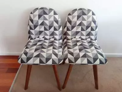 Funky Dining Chairs 1 Pair Fabric Wooden Legs Very Good Cond