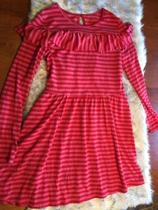 red and pink striped dress