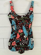 Vintage Sears 1960's Womens One Piece Swimsuit Sz 16/38 Multi-color Skirt Floral