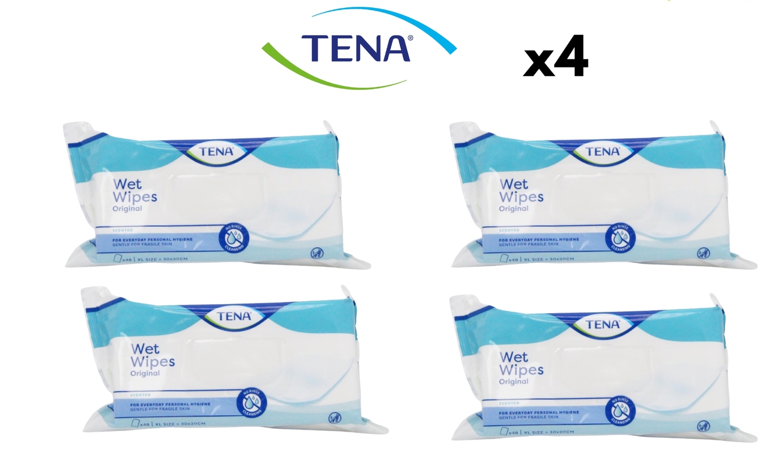 Tena Original 30x20cm XL Wet Wipes Pack of 48 x4