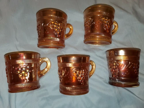 LOT OF 5 VINTAGE MARIGOLD CARNIVAL GLASS  MUGS CUPS UNMARKED