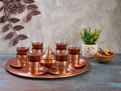 Copper Tea Serving Set, Turkish Tea Set, Copper Tea Cups,, Tea