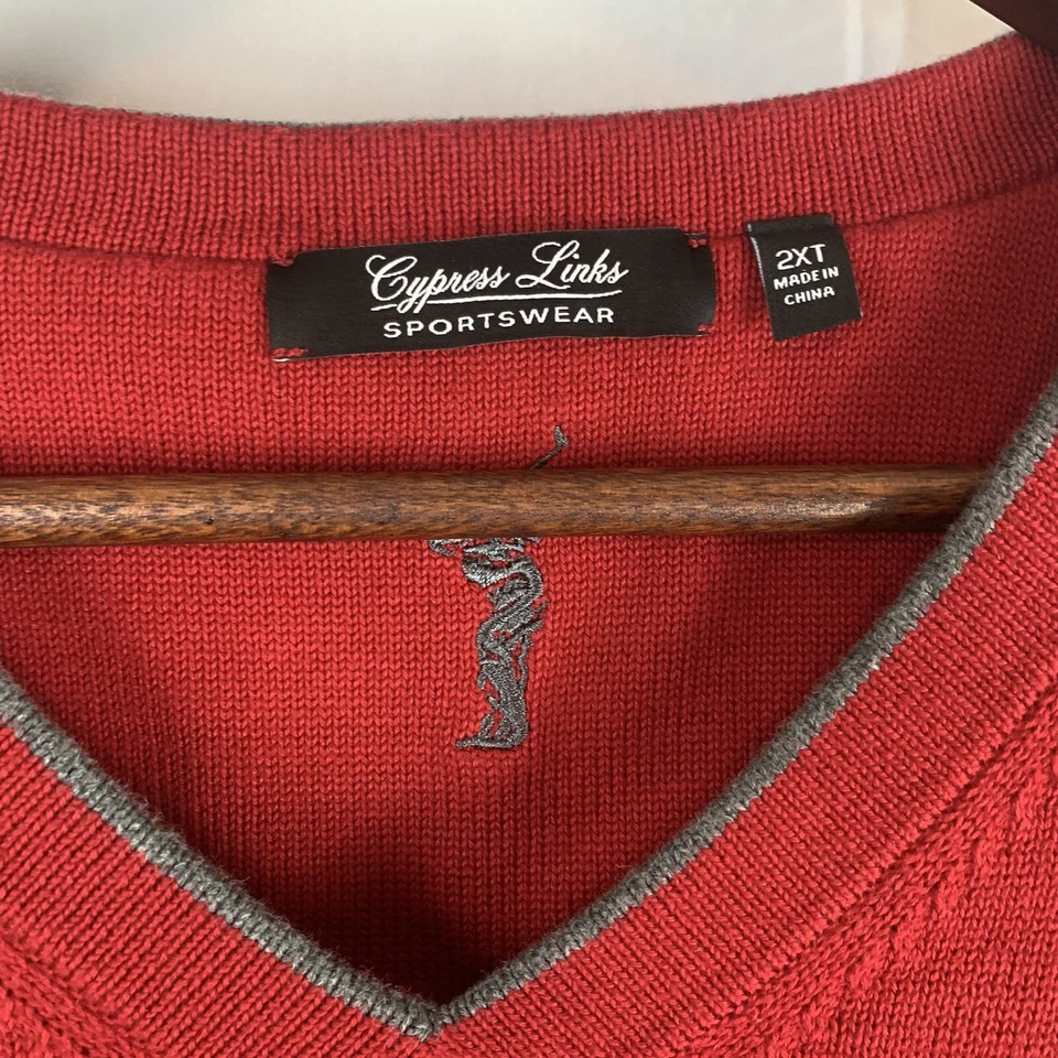 Cyprus Links Ropa Deportiva Chaleco Para Hombres 2XT Rojo Cuello en V Pullover Tejido 100% Algodón Foto 3 de 4